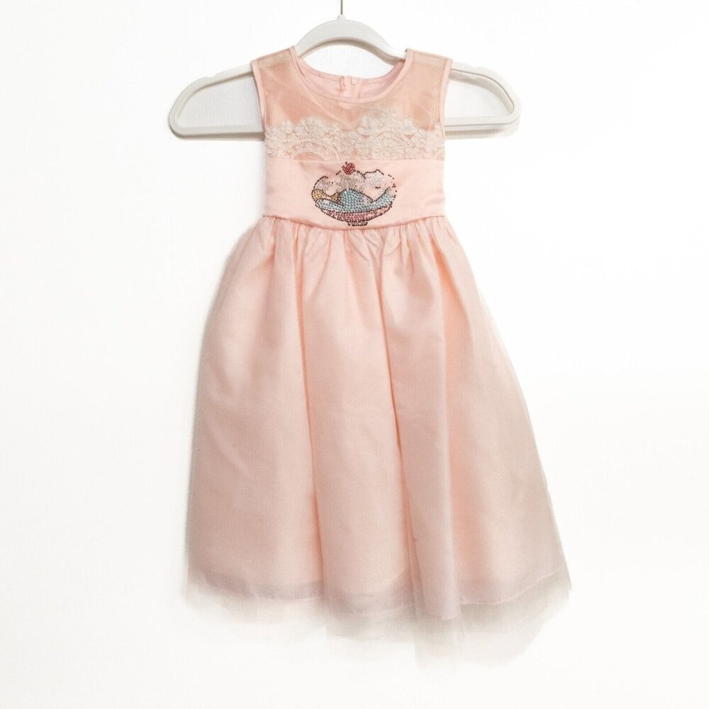 Crayon Kids Girls Light Pink Polyester Tutu Dress Floral Lace Rhinestones 4T